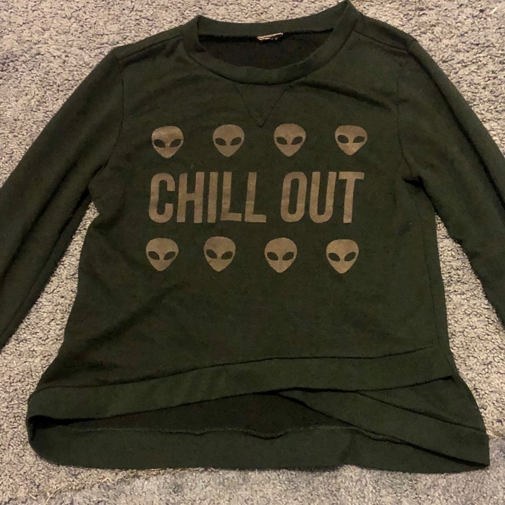 Dark Green Alien “CHILL OUT” Graphic Sweatshirt